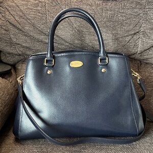 Coach Navy Pebbled Leather Satchel with Gold Hardware EUC